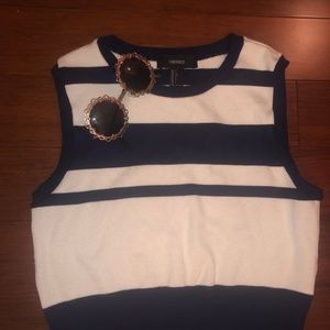 Forever 21White & Blue Knit Crop Top